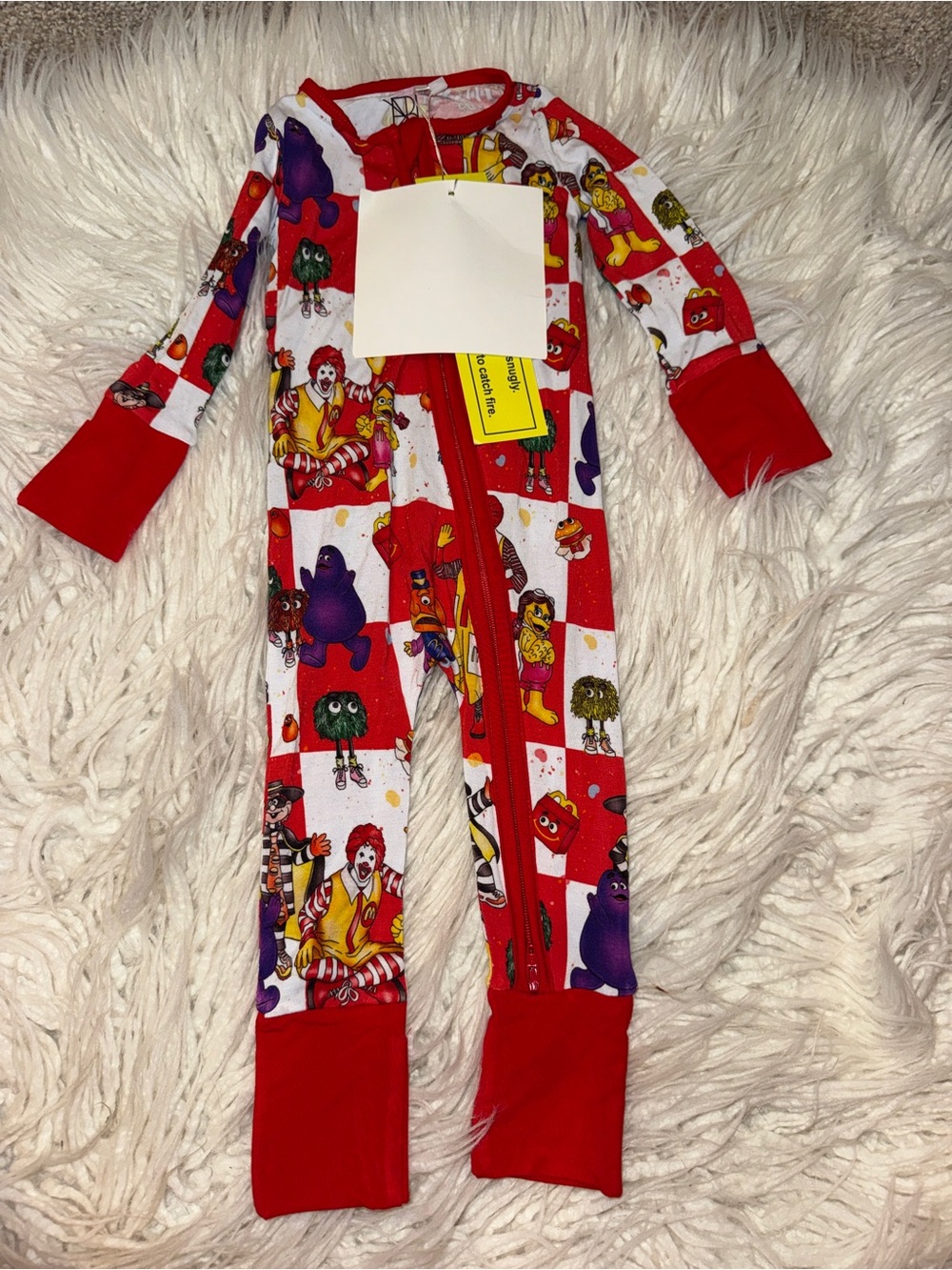 BAMBOO Red Character-Print One-Piece Footed Pajama